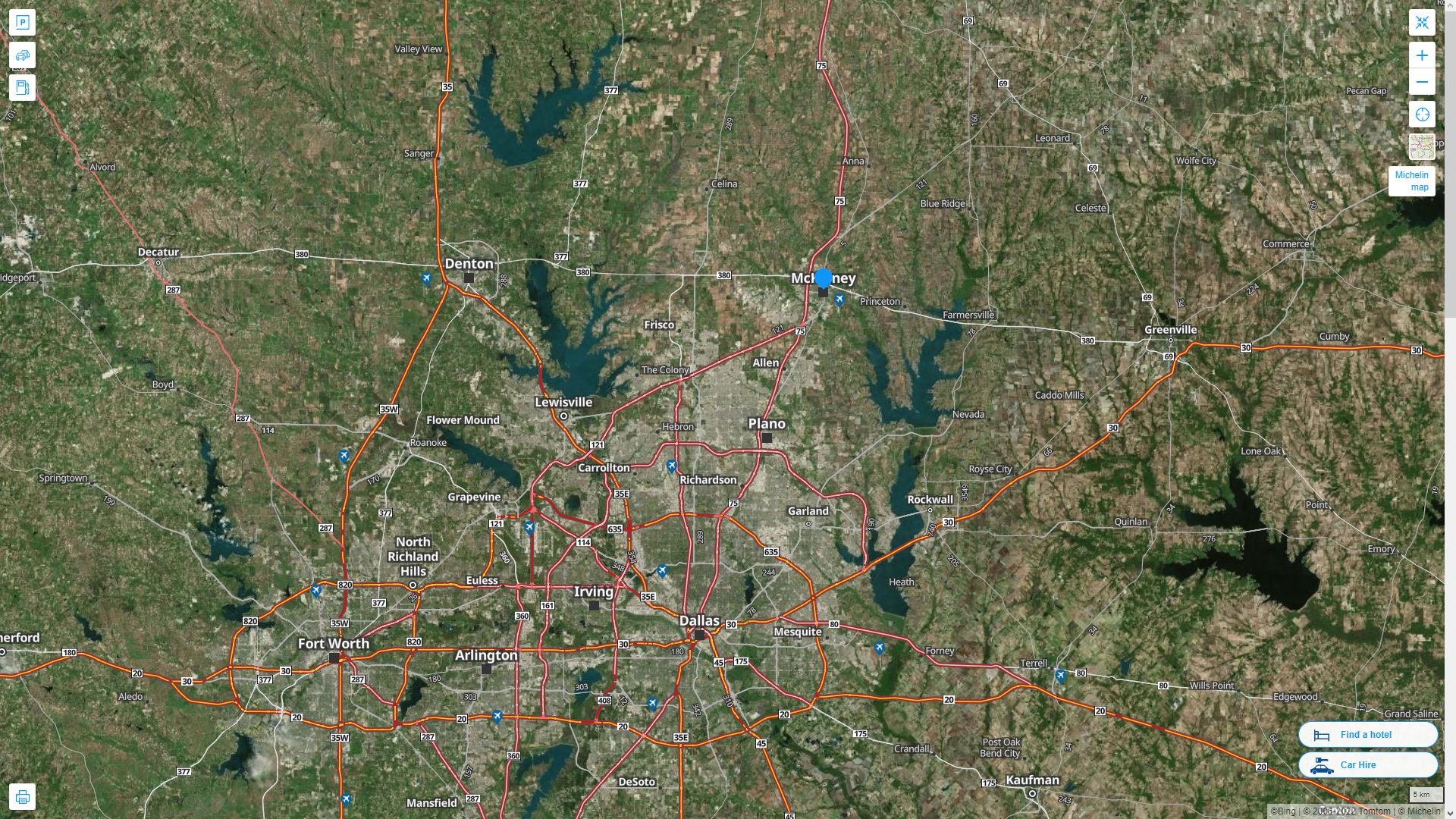 McKinney Texas Highway and Road Map with Satellite View